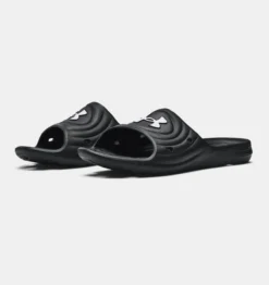 'Under Armour' Men's Locker IV Slide Sandal - Black / Black / White -Shoes Shop 3023758 001 PAIR 1024x1024@2x