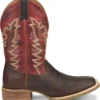 'Double H' Men's 12" Clifton Western Square Toe Roper - Buckskin / Red