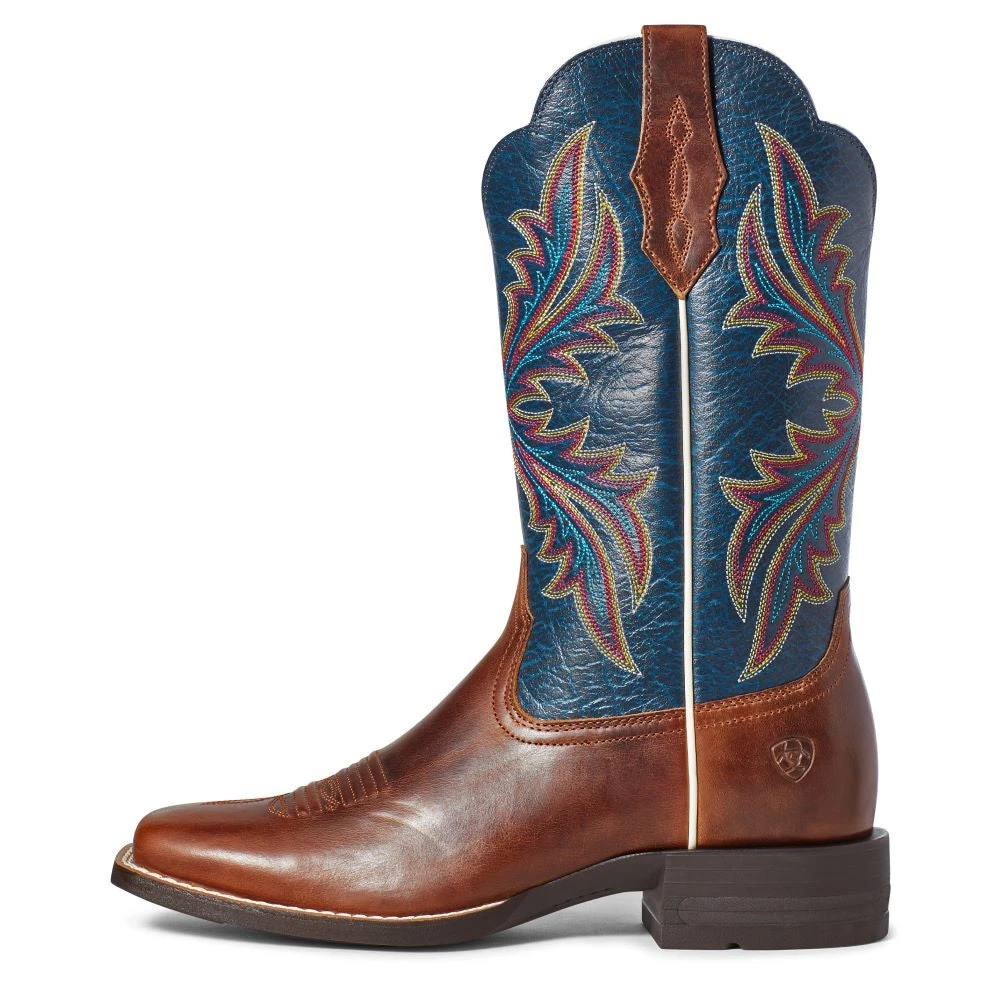 'Ariat' Women's West Bound Square Toe - Russet Rebel / Crackle Navy 1 'Ariat' Women's West Bound Square Toe - Russet Rebel / Crackle Navy